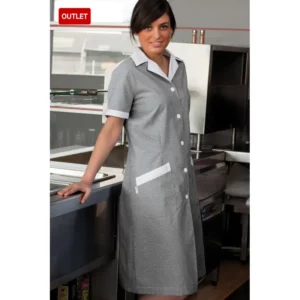 Vestido limpieza de mujer vichy Norvil 1057 en negro, vista de tres cuartos, sobre modelo.