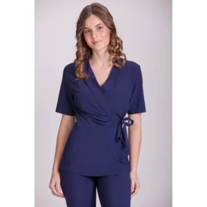 Kimono belleza de mujer Norvil 1100 en marino, vista frontal, sobre modelo.