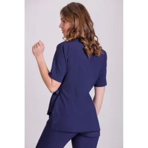 Kimono belleza de mujer Norvil 1100 en marino, vista trasera, sobre modelo.
