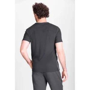Túnica sanitaria de hombre Norvil 1149 en gris oscuro, vista trasera, sobre modelo.