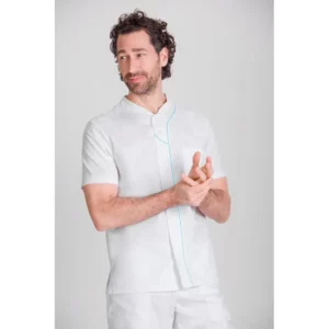 Casaca confort fit de hombre Norvil 1168 en blanco/turquesa, vista frontal, sobre modelo.