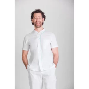 Casaca confort fit de hombre Norvil 1168 en blanco/turquesa, vista frontal, sobre modelo.