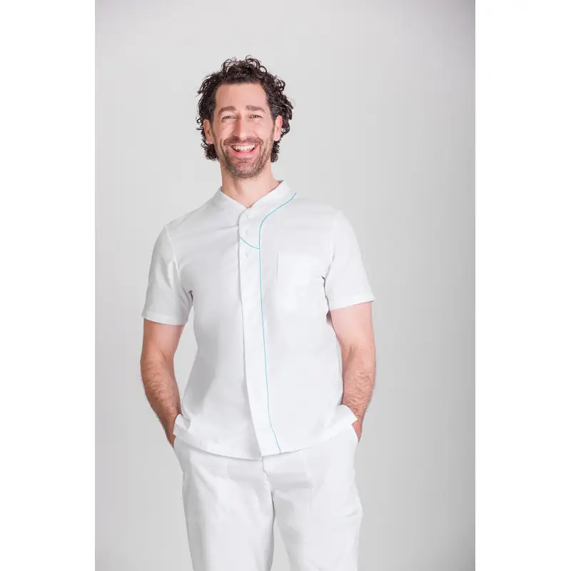 Casaca confort fit de hombre Norvil 1168 3 Casaca confort fit de hombre Norvil 1168 en blanco/turquesa, vista frontal, sobre modelo.