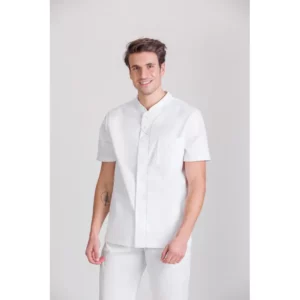 Casaca confort fit de hombre Norvil 1168 en blanco/ciruela, vista frontal, sobre modelo.