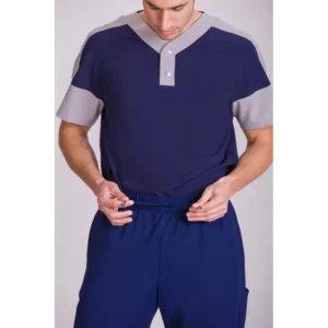Túnica confort fit de hombre Norvil 1171 en azul/gris, vista frontal, sobre modelo.