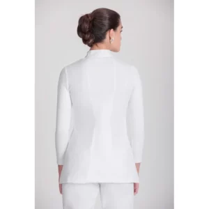 Casaca sanitaria de mujer Norvil 1178 en blanco, vista trasera, sobre modelo.
