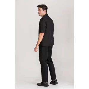 Túnica oriental unisex Norvil 1186 en negro, vista trasera, sobre modelo.