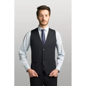 Chaleco de hombre easy iron Norvil 1236 en marino, vista frontal, sobre modelo.