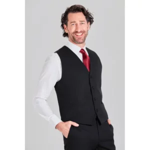 Chaleco de hombre easy iron Norvil 1236 en negro, vista frontal, sobre modelo.