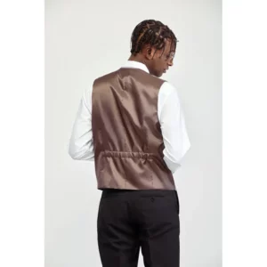 Chaleco unisex artia Norvil 1274 en cuadro negro/beige, vista trasera, sobre modelo.