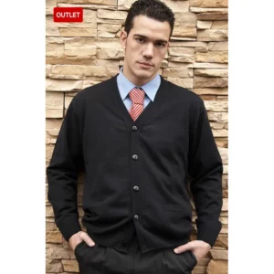 Cárdigan de hombre punto Norvil 13 en negro, vista frontal, sobre modelo.
