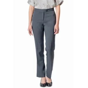 Pantalón de mujer easy iron Norvil 1336 en gris oscuro, vista frontal, sobre modelo.