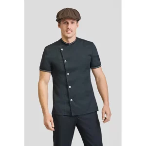 Chaqueta show cooking urban Norvil 1547 en negro, vista frontal, sobre modelo.