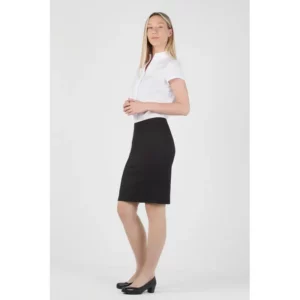 Falda confort fit Norvil 1637 en negro, vista de tres cuartos, sobre modelo.