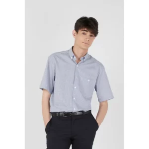 Camisa cuadros de hombre Norvil 1690 en marino, vista frontal, sobre modelo.
