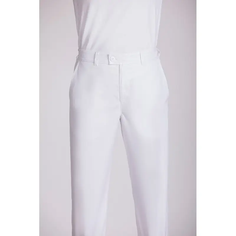 Pantalón ecológico unisex Norvil 1708 1 Pantalón ecológico unisex Norvil 1708 en blanco, vista frontal, sobre modelo y encuadre parcial.
