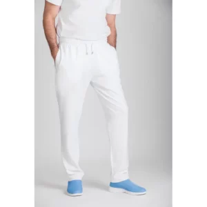 Pantalón Natura® unisex Norvil 1715 en blanco, vista frontal, sobre modelo.