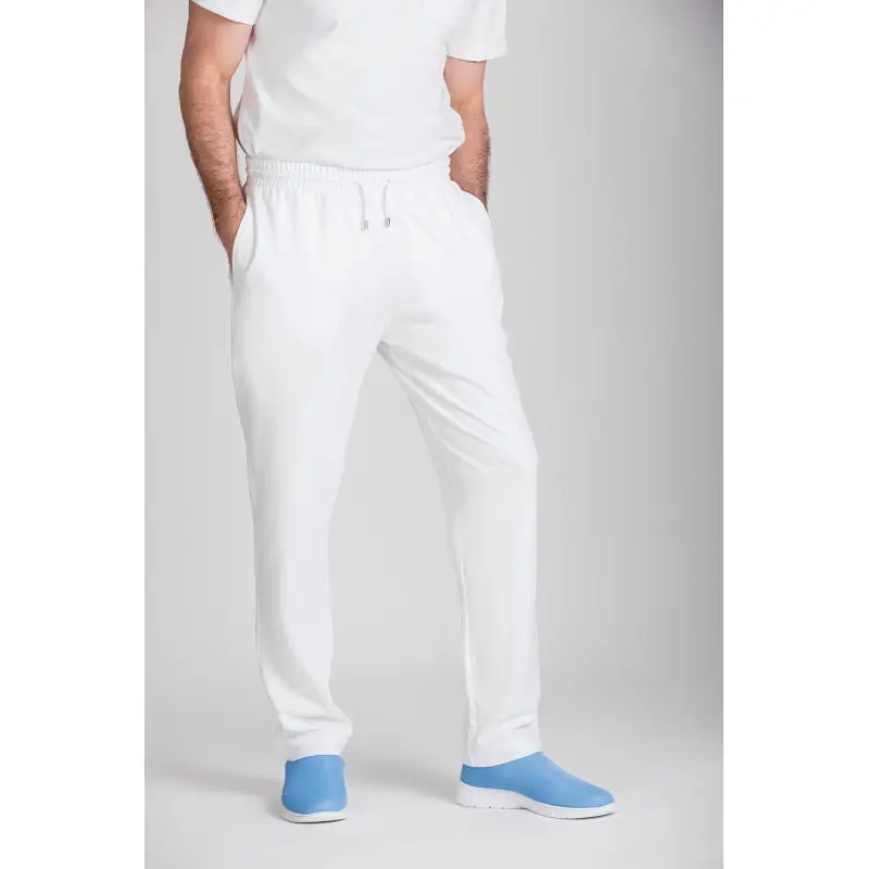 Pantalón Natura® unisex Norvil 1715 3 Pantalón Natura® unisex Norvil 1715 en blanco, vista frontal, sobre modelo.