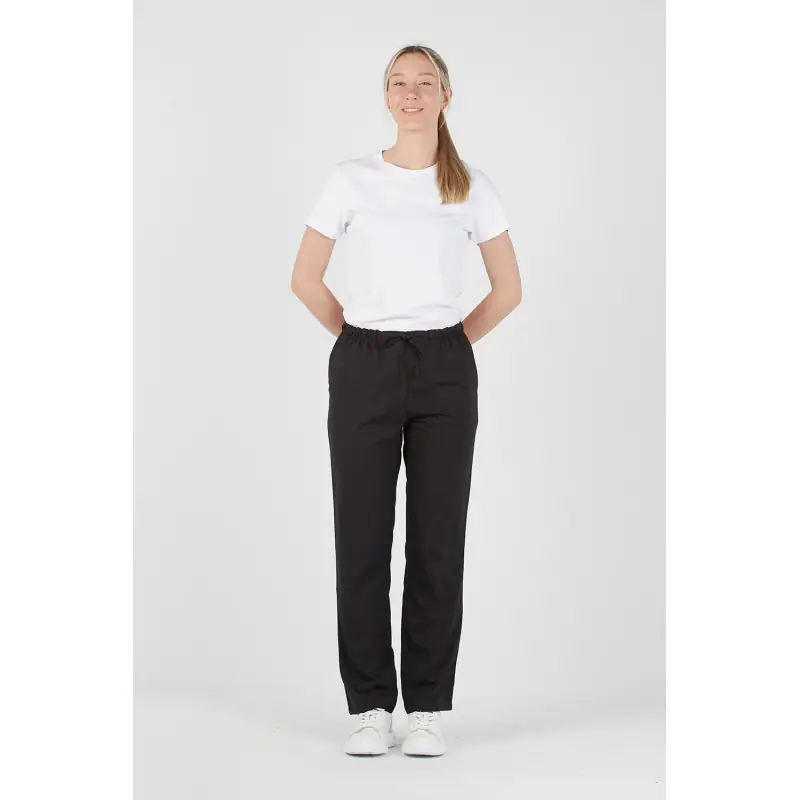 Pantalón antilejía unisex Norvil 1719 3 Pantalón antilejía unisex Norvil 1719 en negro, vista frontal, sobre modelo.