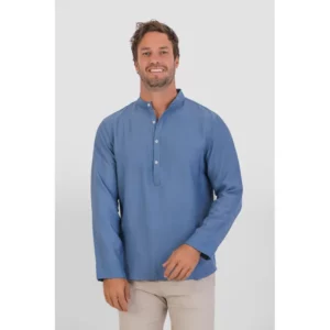 Camisa efecto lino unisex Norvil 172 en lavanda, vista frontal, sobre modelo.