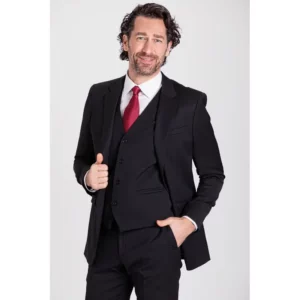 Americana de hombre easy iron Norvil 3136 en negro, vista frontal, sobre modelo.