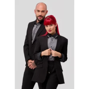 Americana unisex confort fit Norvil 3138 en negro, vista frontal, con varias personas.