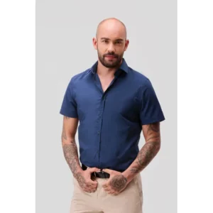 Camisa stretch de hombre Norvil 3310 en marino, vista frontal, sobre modelo.