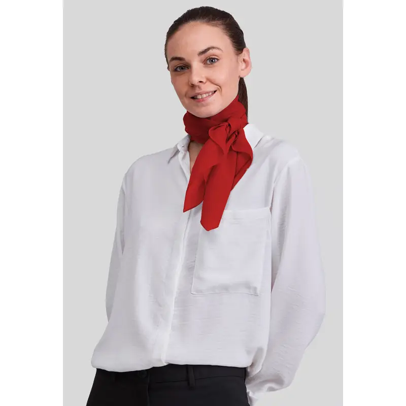 Foulard Norvil 425 1 Foulard Norvil 425 en rojo, vista frontal, sobre modelo.