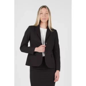 Americana de mujer confort fit Norvil 7137 en negro, vista frontal, sobre modelo.