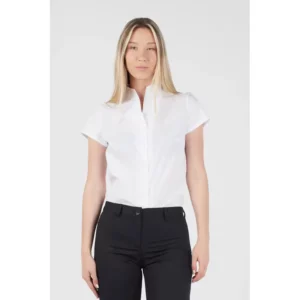 Camisa tulipán de mujer Norvil 7870 en blanco, vista frontal, sobre modelo.