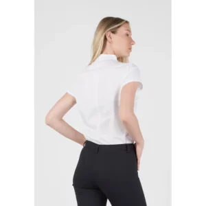 Camisa tulipán de mujer Norvil 7870 en blanco, vista trasera, sobre modelo.