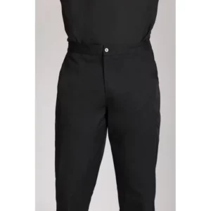 Pantalón cocina unisex Norvil 83 en negro, vista frontal, sobre modelo y encuadre parcial.