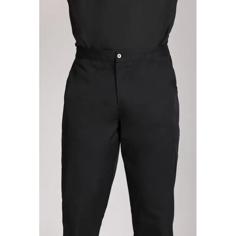 Pantalón cocina unisex Norvil 83 2 Pantalón cocina unisex Norvil 83 en negro, vista frontal, sobre modelo y encuadre parcial.