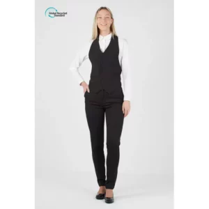 Chaleco unisex Norvil LO1277 en negro, vista frontal, sobre modelo.