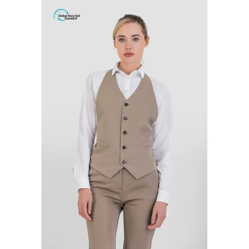 Chaleco unisex Norvil LO1277 5 Chaleco unisex Norvil LO1277 en tostado, vista frontal, sobre modelo.