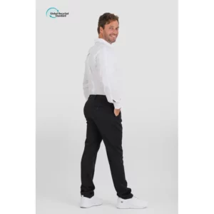 Pantalón de hombre tejido GRS Norvil LO77 en negro, vista trasera, sobre modelo.