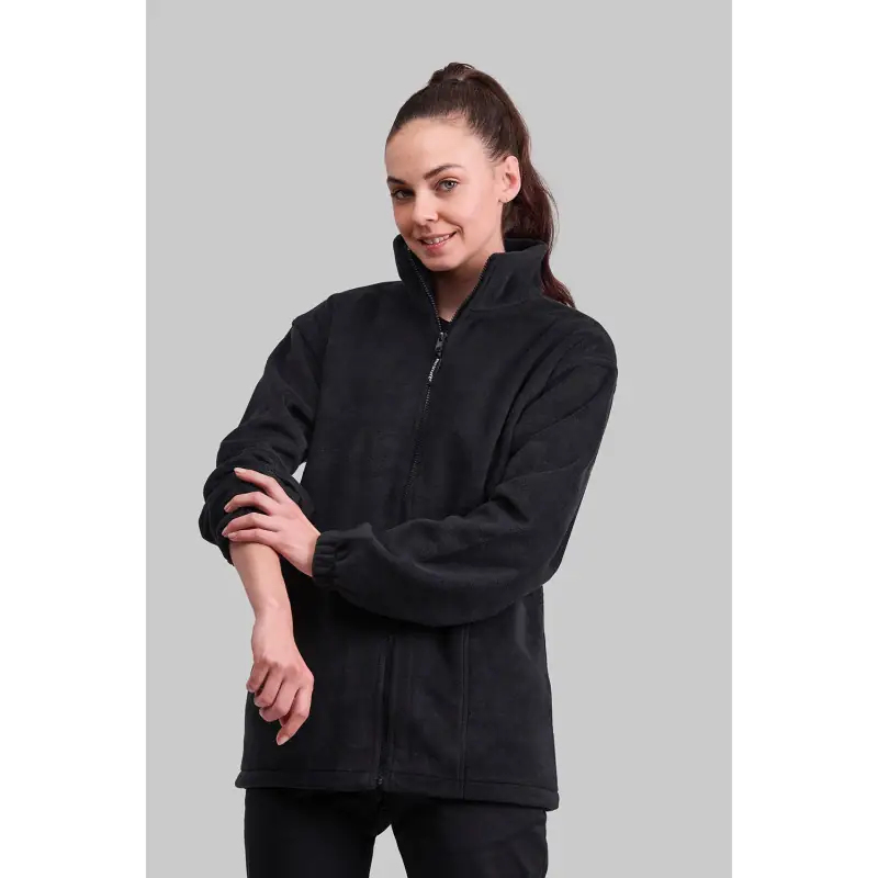 Chaqueta polar unisex Norvil MALI 2 Chaqueta polar unisex Norvil MALI en negro, vista frontal, sobre modelo.