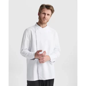 Chaqueta de cocina unisex Roly WRK Dabiz 4500, blanco, vista frontal con modelo