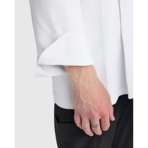 Chaqueta de cocina unisex Roly WRK Dabiz 4500, blanco, detalle del puño vuelto con modelo