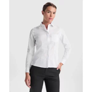 Camisa manga larga mujer Roly WRK Sofia L/S 5161, blanco, vista frontal con modelo