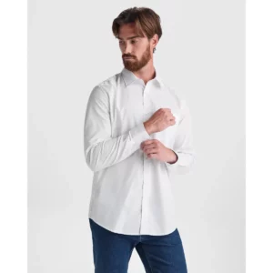Camisa manga larga hombre Roly WRK Aifos L/S 5504, blanco, vista frontal con modelo