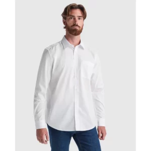 Camisa manga larga hombre Roly WRK Aifos L/S 5504, blanco, segunda vista frontal con modelo