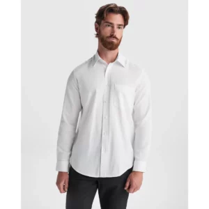 Camisa manga larga hombre Roly WRK Oxford 5507, blanco, vista frontal con modelo