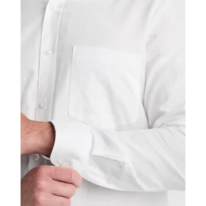 Camisa manga larga hombre Roly WRK Oxford 5507, blanco, detalle del bolsillo y el puño con modelo