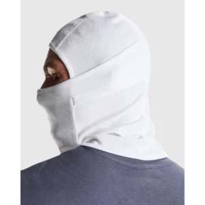 Máscara textil Roly WRK Darak 9081, blanco, vista posterior con modelo