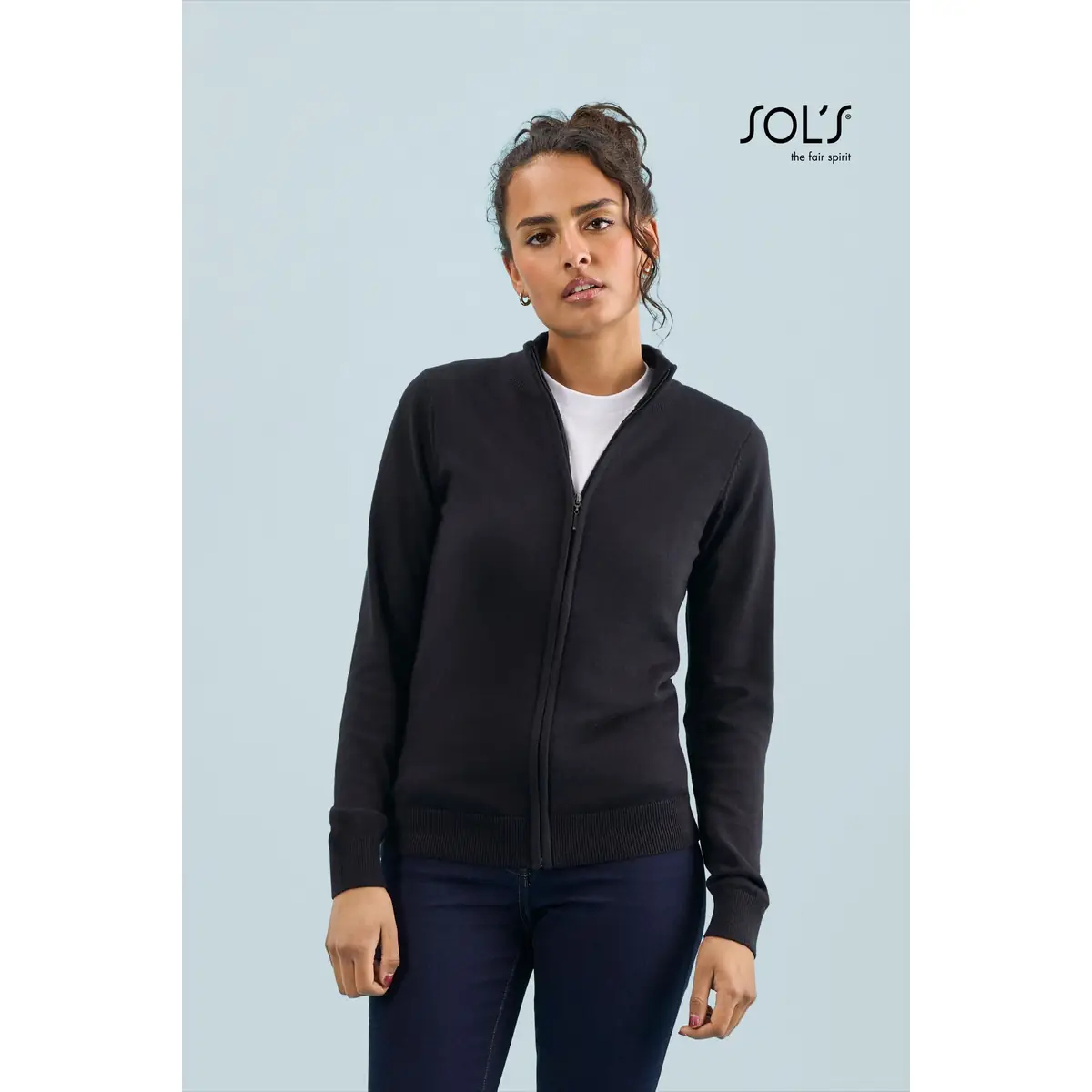 Chaqueta punto cremallera mujer SOL’S GORDON WOMEN 00550 1 Chaqueta punto cremallera mujer SOL’S GORDON WOMEN 00550, vista con modelo.