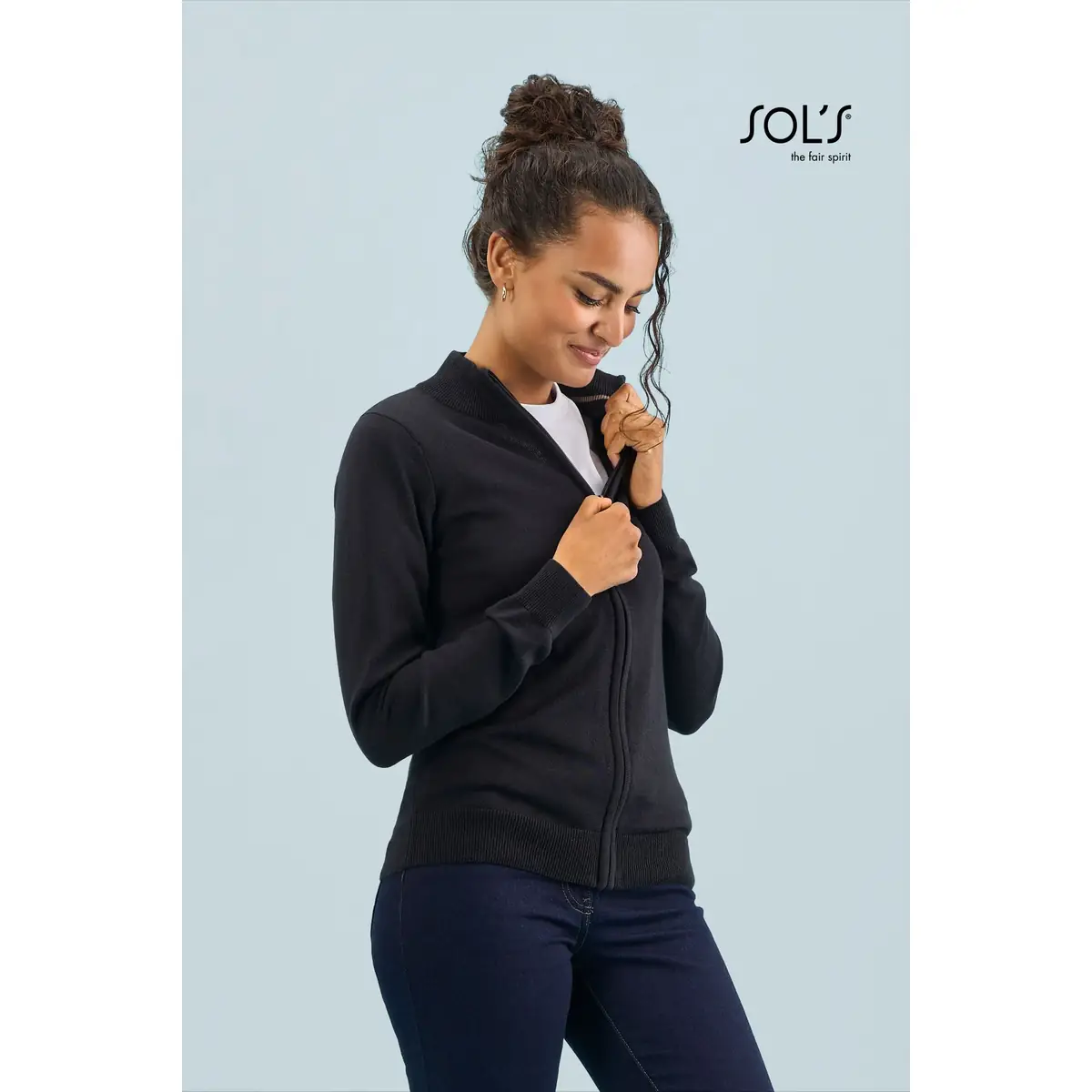 Chaqueta punto cremallera mujer SOL’S GORDON WOMEN 00550 2 Chaqueta punto cremallera mujer SOL’S GORDON WOMEN 00550, vista con modelo.
