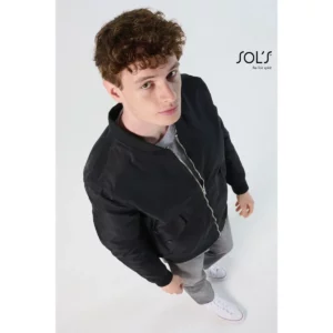Chaqueta bomber unisex SOL’S REBEL 01616, vista con modelo.