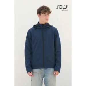 Chaqueta softshell hombre SOL’S RACE HOODED MEN 04447, vista con modelo.