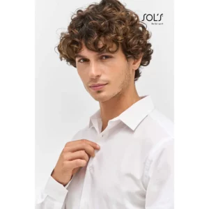 Camisa popelina hombre SOL’S BAILEY MEN 04770, detalle del cuello con modelo.
